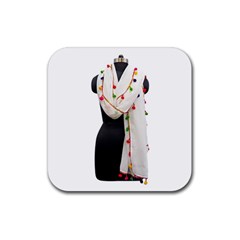 Indiahandycrfats Women Fashion White Dupatta With Multicolour Pompom All Four Sides For Girls/women Rubber Coaster (square)  by Indianhandycrafts