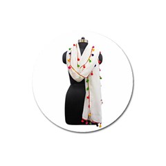 Indiahandycrfats Women Fashion White Dupatta With Multicolour Pompom All Four Sides For Girls/women Magnet 3  (round) by Indianhandycrafts