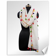 Indiahandycrfats women Fashion White Dupatta with Multicolour Pompom all four sides for Girls/women Canvas 12  x 16 