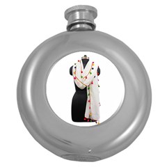 Indiahandycrfats Women Fashion White Dupatta With Multicolour Pompom All Four Sides For Girls/women Round Hip Flask (5 Oz) by Indianhandycrafts