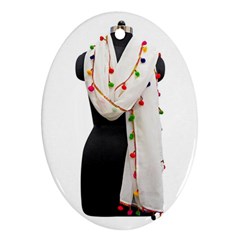 Indiahandycrfats Women Fashion White Dupatta With Multicolour Pompom All Four Sides For Girls/women Oval Ornament (two Sides) by Indianhandycrafts