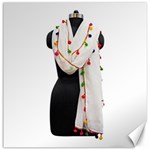 Indiahandycrfats women Fashion White Dupatta with Multicolour Pompom all four sides for Girls/women Canvas 12  x 12  11.4 x11.56  Canvas - 1