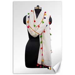 Indiahandycrfats Women Fashion White Dupatta With Multicolour Pompom All Four Sides For Girls/women Canvas 24  X 36  by Indianhandycrafts