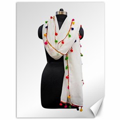 Indiahandycrfats Women Fashion White Dupatta With Multicolour Pompom All Four Sides For Girls/women Canvas 36  X 48  by Indianhandycrafts