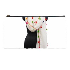 Indiahandycrfats women Fashion White Dupatta with Multicolour Pompom all four sides for Girls/women Pencil Cases