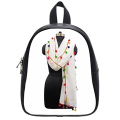 Indiahandycrfats women Fashion White Dupatta with Multicolour Pompom all four sides for Girls/women School Bag (Small)
