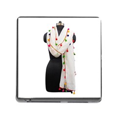 Indiahandycrfats women Fashion White Dupatta with Multicolour Pompom all four sides for Girls/women Memory Card Reader (Square 5 Slot)