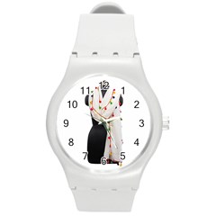 Indiahandycrfats women Fashion White Dupatta with Multicolour Pompom all four sides for Girls/women Round Plastic Sport Watch (M)