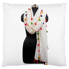 Indiahandycrfats women Fashion White Dupatta with Multicolour Pompom all four sides for Girls/women Large Cushion Case (Two Sides)