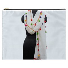 Indiahandycrfats women Fashion White Dupatta with Multicolour Pompom all four sides for Girls/women Cosmetic Bag (XXXL)