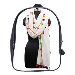 Indiahandycrfats women Fashion White Dupatta with Multicolour Pompom all four sides for Girls/women School Bag (XL)