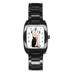 Indiahandycrfats women Fashion White Dupatta with Multicolour Pompom all four sides for Girls/women Stainless Steel Barrel Watch