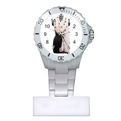 Indiahandycrfats Women Fashion White Dupatta With Multicolour Pompom All Four Sides For Girls/women Plastic Nurses Watch