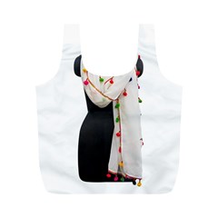 Indiahandycrfats women Fashion White Dupatta with Multicolour Pompom all four sides for Girls/women Full Print Recycle Bag (M)