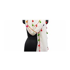 Indiahandycrfats women Fashion White Dupatta with Multicolour Pompom all four sides for Girls/women Satin Wrap