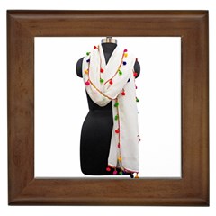 Indiahandycrfats Women Fashion White Dupatta With Multicolour Pompom All Four Sides For Girls/women Framed Tiles by Indianhandycrafts