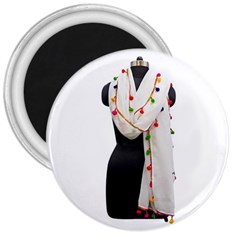 Indiahandycrfats Women Fashion White Dupatta With Multicolour Pompom All Four Sides For Girls/women 3  Magnets by Indianhandycrafts