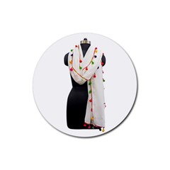 Indiahandycrfats Women Fashion White Dupatta With Multicolour Pompom All Four Sides For Girls/women Rubber Round Coaster (4 Pack)  by Indianhandycrafts