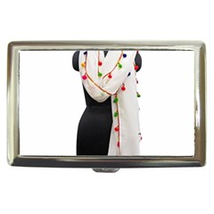 Indiahandycrfats Women Fashion White Dupatta With Multicolour Pompom All Four Sides For Girls/women Cigarette Money Case