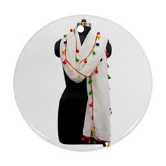 Indiahandycrfats Women Fashion White Dupatta With Multicolour Pompom All Four Sides For Girls/women Round Ornament (two Sides) by Indianhandycrafts