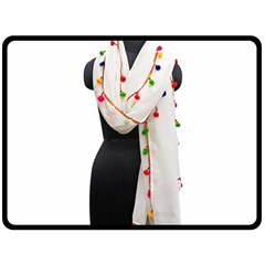 Indiahandycrfats Women Fashion White Dupatta With Multicolour Pompom All Four Sides For Girls/women Double Sided Fleece Blanket (large) 