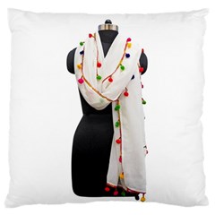 Indiahandycrfats Women Fashion White Dupatta With Multicolour Pompom All Four Sides For Girls/women Standard Flano Cushion Case (two Sides) by Indianhandycrafts