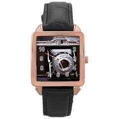 Vintage Camera Rose Gold Leather Watch 