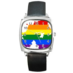 Lgbt Flag Map Of Northern Ireland Square Metal Watch by abbeyz71