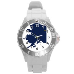 Flag Map of Alaska Round Plastic Sport Watch (L)