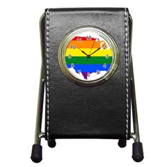 Usa Lgbt Flag Map Pen Holder Desk Clock by abbeyz71