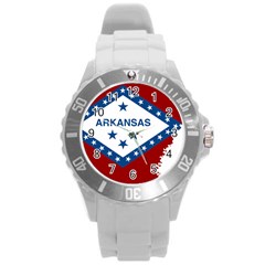 Flag Map Of Arkansas Round Plastic Sport Watch (l) by abbeyz71