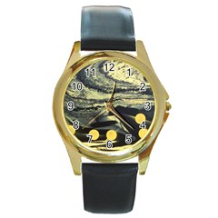 Solar Babies Round Gold Metal Watch by WILLBIRDWELL