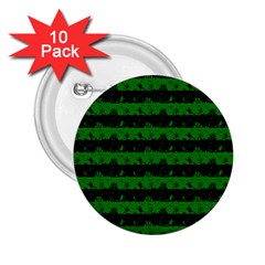 Alien Green And Black Halloween Nightmare Stripes  2 25  Buttons (10 Pack)  by PodArtist