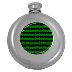 Alien Green And Black Halloween Nightmare Stripes  Round Hip Flask (5 Oz) by PodArtist