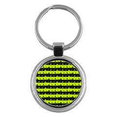 Slime Green And Black Halloween Nightmare Stripes  Key Chains (round)  by PodArtist