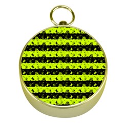 Slime Green And Black Halloween Nightmare Stripes  Gold Compasses by PodArtist