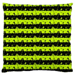 Slime Green And Black Halloween Nightmare Stripes  Large Flano Cushion Case (two Sides) by PodArtist