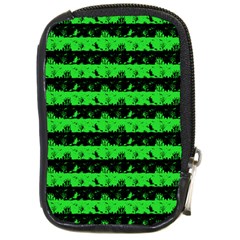 Monster Green And Black Halloween Nightmare Stripes  Compact Camera Leather Case by PodArtist