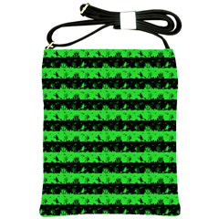 Monster Green And Black Halloween Nightmare Stripes  Shoulder Sling Bag by PodArtist