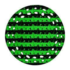 Monster Green And Black Halloween Nightmare Stripes  Ornament (round Filigree) by PodArtist