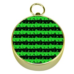 Monster Green And Black Halloween Nightmare Stripes  Gold Compasses by PodArtist