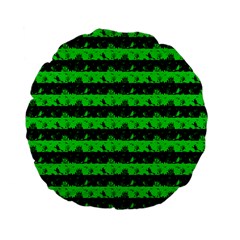 Monster Green And Black Halloween Nightmare Stripes  Standard 15  Premium Flano Round Cushions by PodArtist