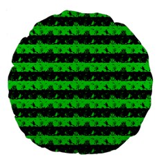 Monster Green And Black Halloween Nightmare Stripes  Large 18  Premium Flano Round Cushions by PodArtist