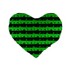 Monster Green And Black Halloween Nightmare Stripes  Standard 16  Premium Flano Heart Shape Cushions by PodArtist