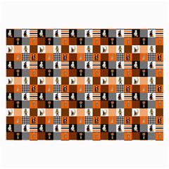 Witches, Monsters And Ghosts Halloween Orange And Black Patchwork Quilt Squares Large Glasses Cloth by PodArtist