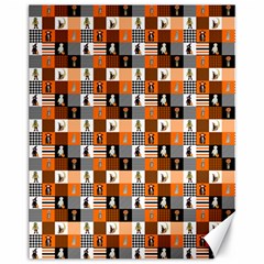Witches, Monsters And Ghosts Halloween Orange And Black Patchwork Quilt Squares Canvas 11  X 14  by PodArtist