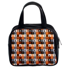 Witches, Monsters And Ghosts Halloween Orange And Black Patchwork Quilt Squares Classic Handbag (two Sides) by PodArtist