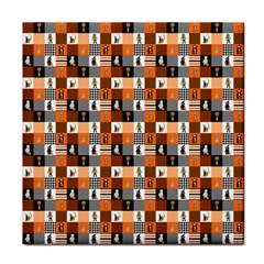 Witches, Monsters And Ghosts Halloween Orange And Black Patchwork Quilt Squares Face Towel by PodArtist