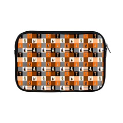 Witches, Monsters And Ghosts Halloween Orange And Black Patchwork Quilt Squares Apple Ipad Mini Zipper Cases by PodArtist