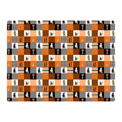 Witches, Monsters And Ghosts Halloween Orange And Black Patchwork Quilt Squares Double Sided Flano Blanket (mini)  by PodArtist